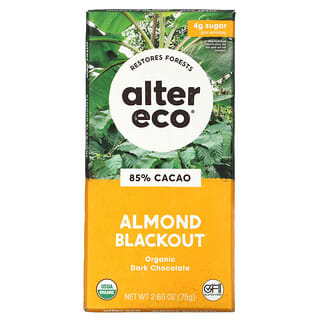 Alter Eco, オーガニック ダークチョコレートバー、アーモンドブラックアウト、カカオ85％、75g（2.65オンス）