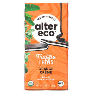 Alter Eco, Truffle Thins, Organic Dark Chocolate Bar, Orange Crème, 2.96 oz (84 g)