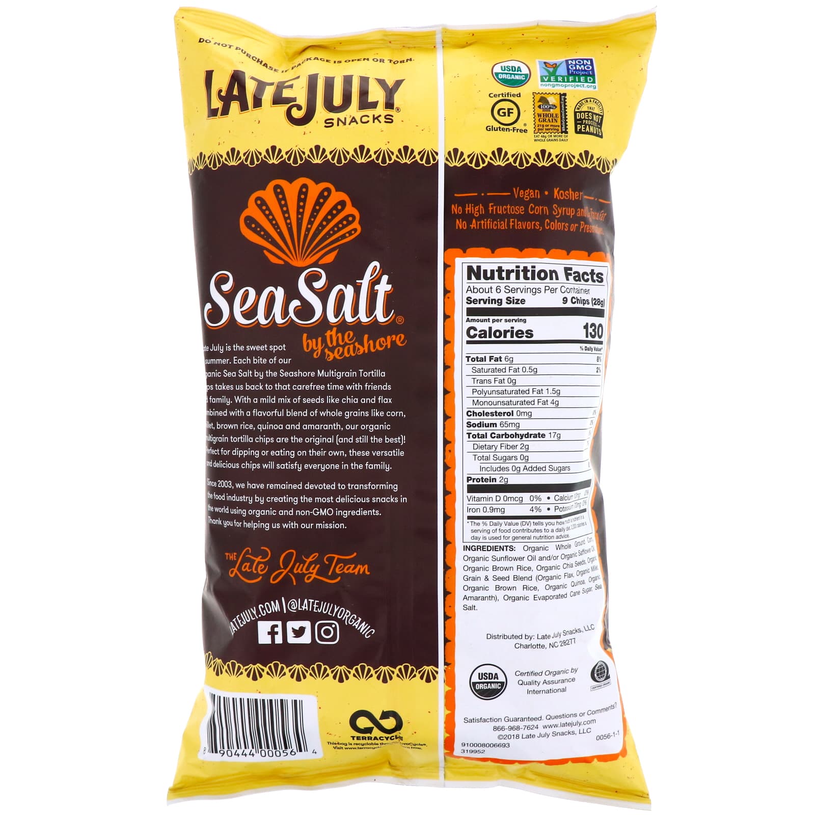 Late July, Multigrain Tortilla Chips, Sea Salt by the Seashore, 6 oz