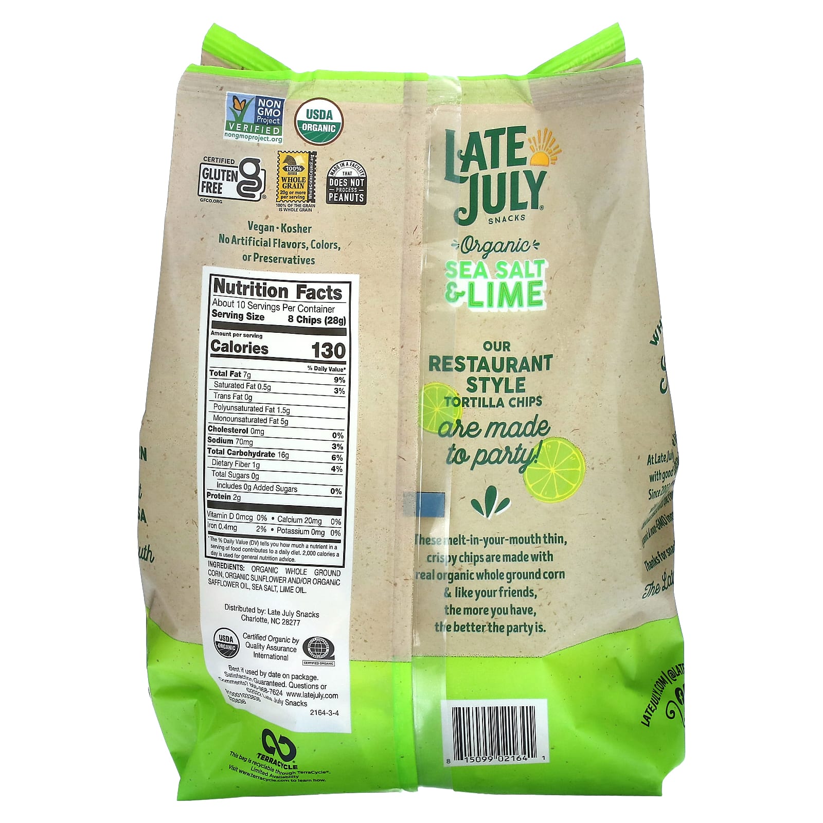 Late July, Organic Tortilla Chips, Thin & Crispy, Sea Salt & Lime, 10.1 ...