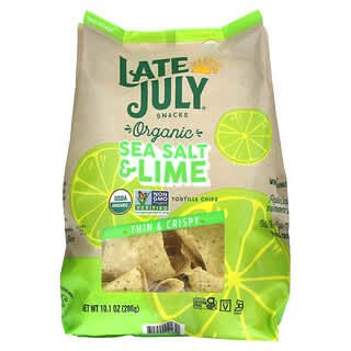 Late July, Chips tortillas biologiques, Minces et croustillantes, Sel de mer et citron vert, 286 g