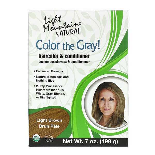 Light Mountain, ¡Colorea el gris! Acondicionador y tinte para el cabello natural, Castaño claro, 198 g (7 oz)