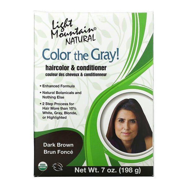 Light Mountain, Color the Gray! 天然頭髮顏色和護髮素，深棕色，7盎司（197克）