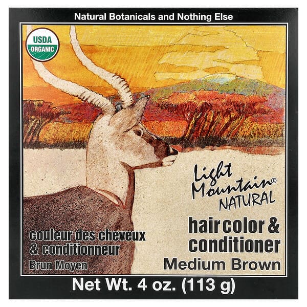 Light Mountain, 天然染髮劑及護髮素，中等棕色，4盎司（113克）