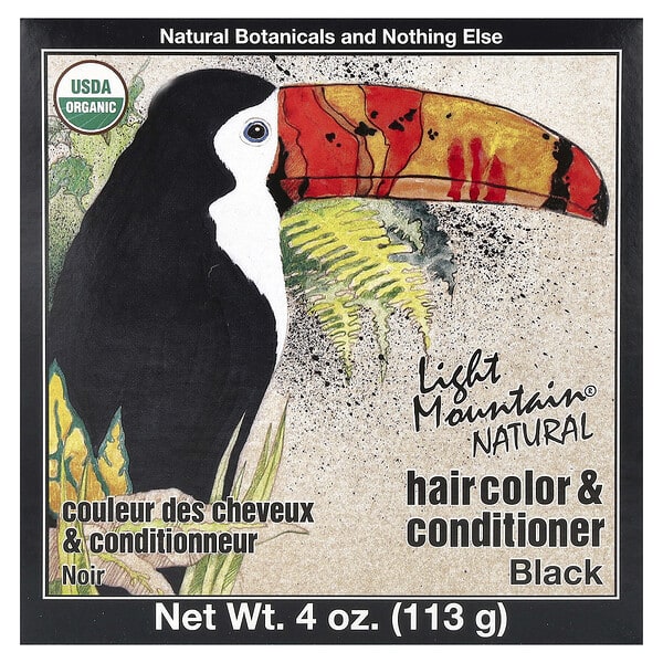 Light Mountain, 自然的染髮劑&amp;護髮素，黑色，4盎司（113 克）