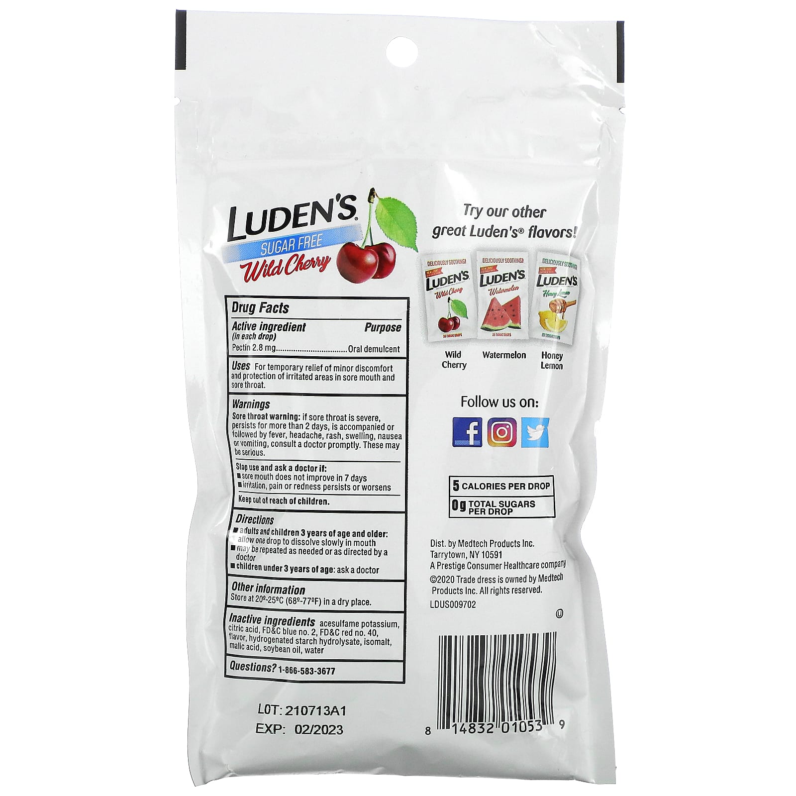 Luden's, Pectin Lozenge/Oral Demulcent, SugarFree, Wild Cherry, 25