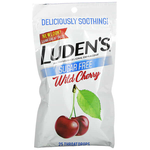 Luden's, 果膠錠劑/口服緩和劑，無糖，野櫻桃味，25 滴喉滴劑