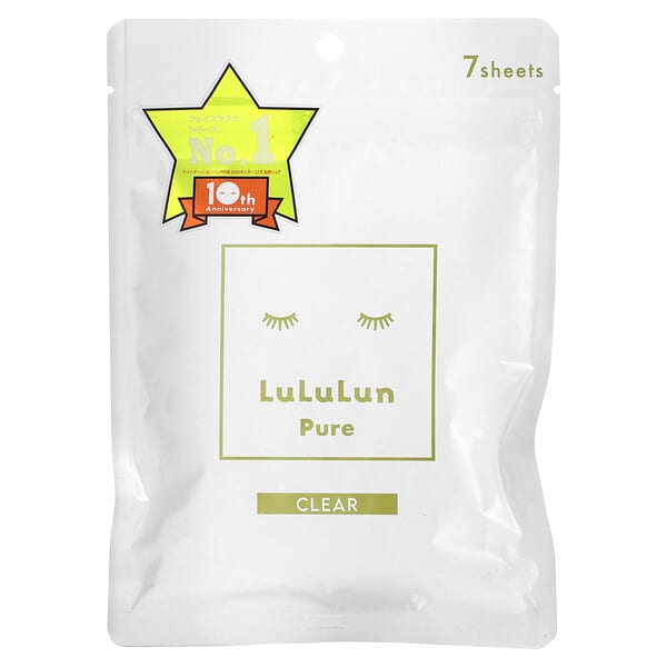 Lululun, Pure Beauty Face Mask, Clear White 4KS, 7 Sheets, 3.65 fl oz (108 ml)