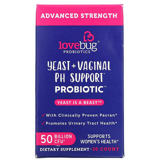 LoveBug Probiotics, Levure + Probiotique de soutien du pH vaginal, Puissance avancée, 50 milliards d'UFC, 30 ml