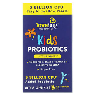 LoveBug Probiotics‏, פרוביוטיקה לילדים, 3 מיליארד יחידות יוצרות מושבה, 60 פנינים קלות לבליעה