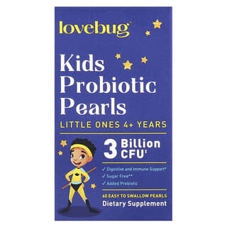 LoveBug Probiotics, Perlas de probióticos para niños, 4 años en adelante, 3000 millones de UFC, 60 perlas fáciles de ingerir