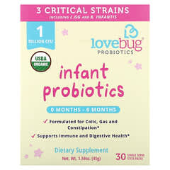 LoveBug Probiotics, Infant Probiotics, 0-6 Months, 1 Billion CFU, 30 Single Stick Packs, 0.05 oz (1.5 g) Each