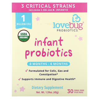 LoveBug Probiotics, 婴儿益生菌，0-6 个月，10 亿 CFU，30 个独立包装，每包 0.05 盎司（1.5 克）