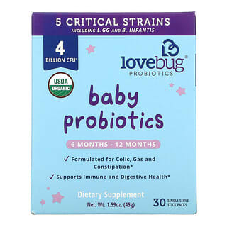 LoveBug Probiotics, بروبيوتيك للرضع، من عمر 6-12 شهرًا، 4 مليار وحدة تشكيل مستعمرة، 30 كيسًا يحتوي كل منهم على جرعة واحدة