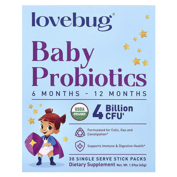 LoveBug Probiotics, 嬰兒益生菌，6-12 個月，40 億 CFU，30 個單份量棒包