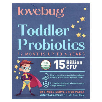 Norland LoveBug Probiotics, Toddler Probiotics, 12 Months Up To 4 Years, 15 Billion CFU, 30 Single Serve Stick Packs, 0.06 oz (1.8 g) Each supplement Uganda UGX 99420
