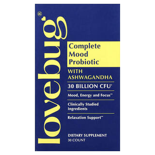 LoveBug Probiotics, Complete Mood Probiotic with Organic Ashwagandha, 50 Billion CFU, 30 Count