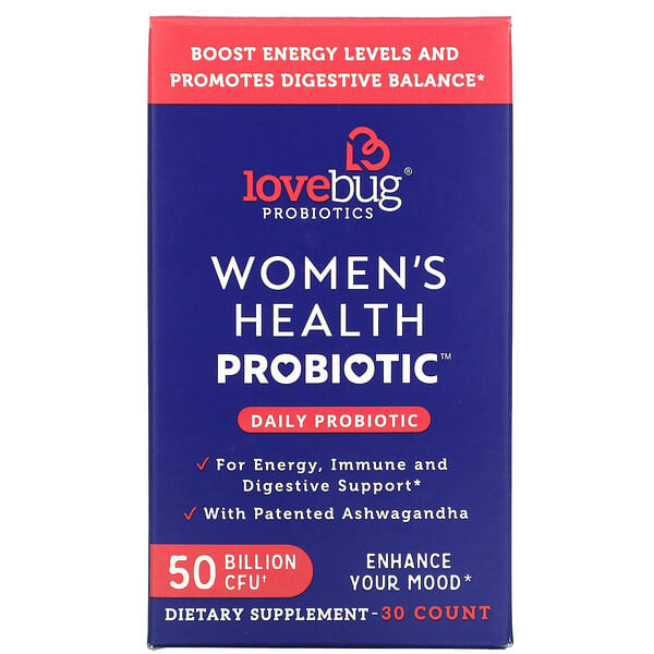 LoveBug Probiotics, Probiótico para la salud de la mujer, Probiótico diario, 50.000 millones de UFC, 30 unidades