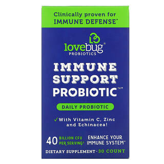 LoveBug Probiotics (لاف باغ بروبيوتيك)‏, Immune Support Probiotic، بروبيوتيك يومي، 40 مليار وحدة تشكيل مستعمرة، 30 كبسولة