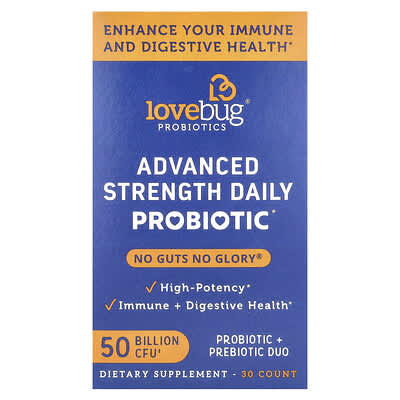 LoveBug Probiotics, Advanced Daily Probiotics, 50 Billion CFU, 30 Capsules