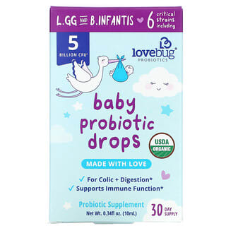 LoveBug Probiotics, Baby Probiotic Drops, probiotische Baby-Tropfen, 5 Milliarden KBE, 10 ml (0,34 fl. oz.)