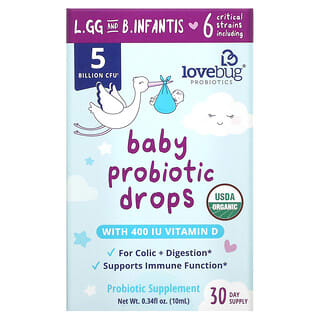LoveBug Probiotics, قطرات البروبيوتيك للأطفال، 5 مليار وحدة تشكيل مستعمرة، 0.34 أونصة سائلة (10 مل)