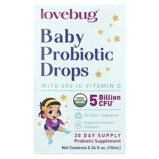 LoveBug Probiotics, Probiótico en gotas con vitamina D para bebés, 10 ml (0,34 oz. líq.)