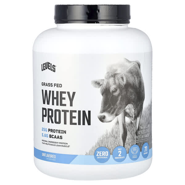 Levels, Grass Fed Whey Protein Powder, Unflavored, 5 lb (2.27 kg)