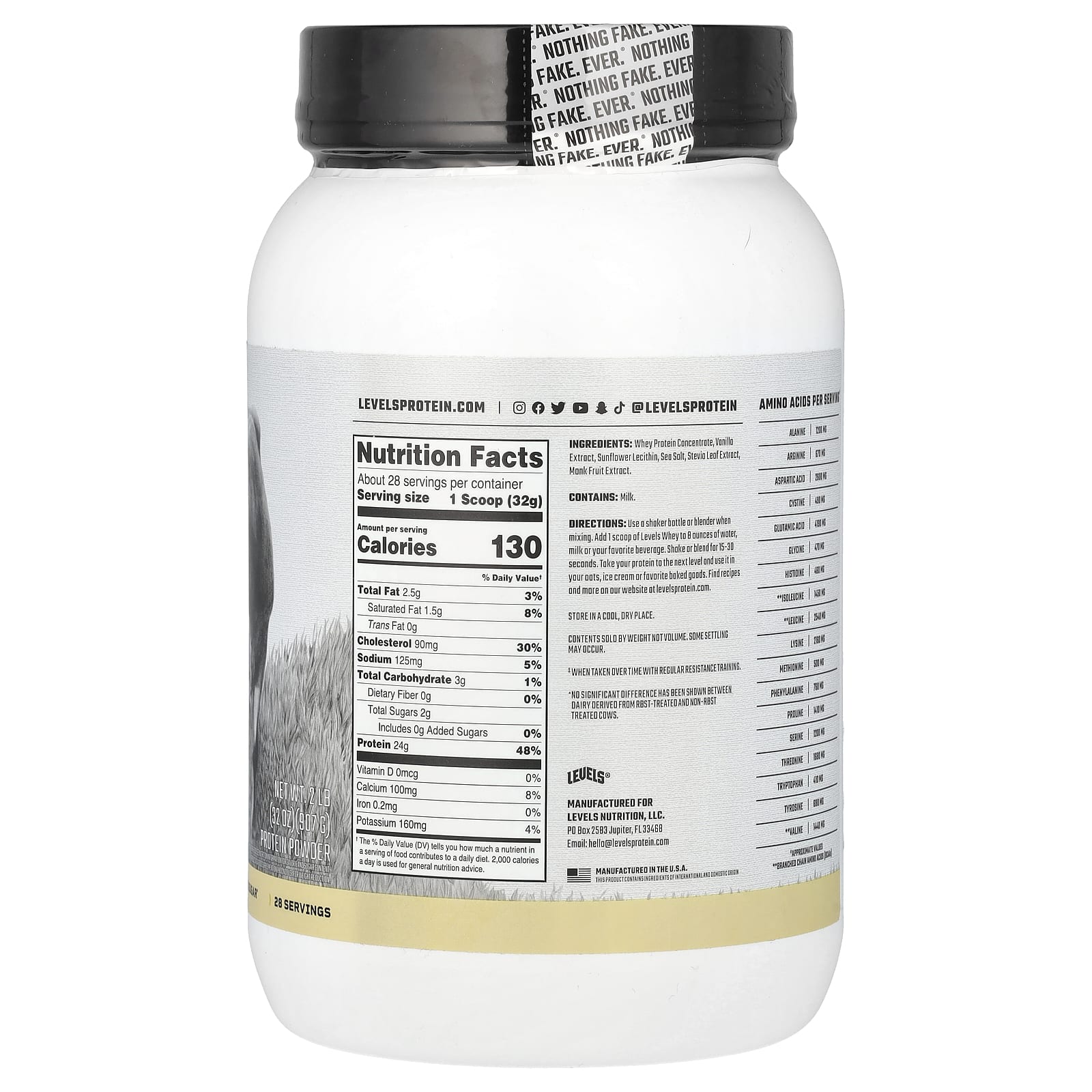thumbnail image 2 of NutraBio Grass Fed Whey Protein Isolate - Vanilla Bean Ice Cream, 2lb (907g) - Clean Ingredients, USA Made 2 of 4