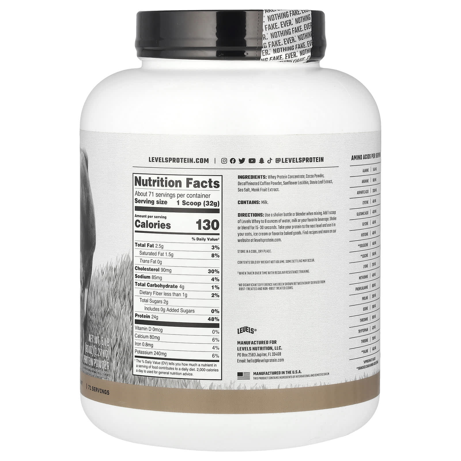 Levels, Grass Fed Whey Protein Powder, Chocolate Mocha, 5 lb (2.27 kg)