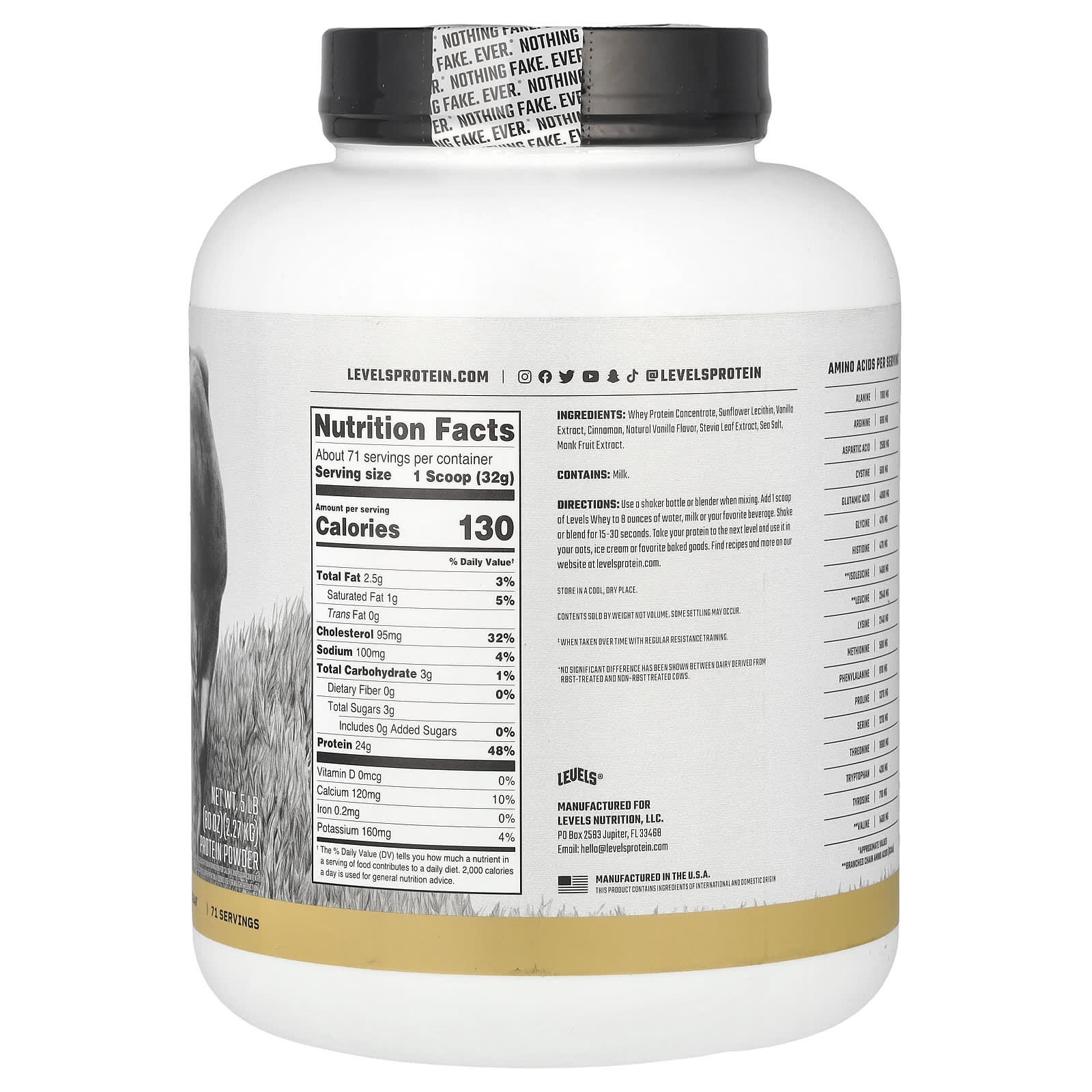 Levels, Grass Fed Whey Protein Powder, Vanilla Cinnamon, 5 lb (2.27 kg)