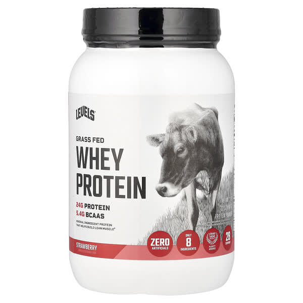 Levels, Grass Fed Whey Protein Powder, Strawberry, 2 lb (907 g)