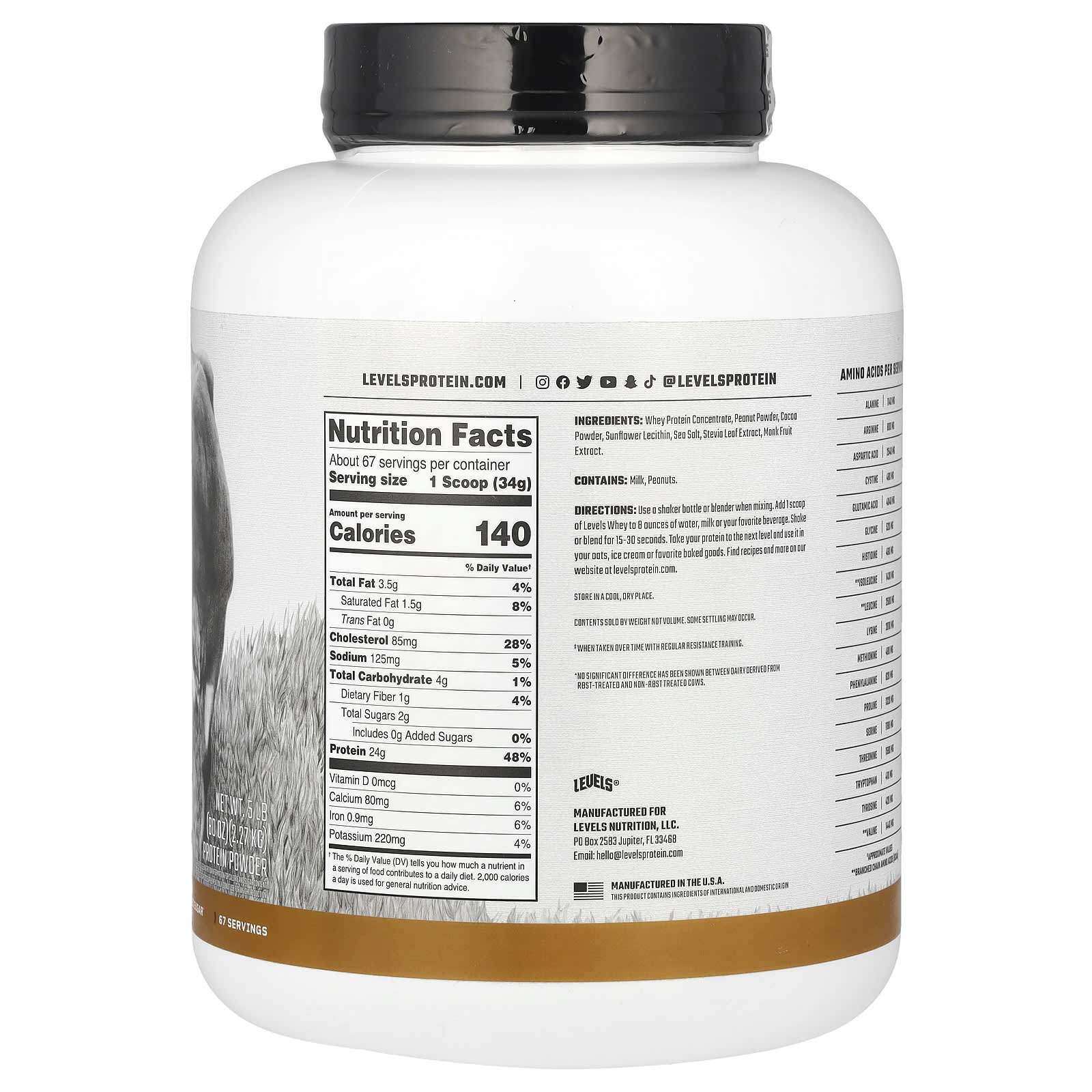 Levels, Grass Fed Whey Protein Powder, Chocolate Peanut Butter, 5 lb (2