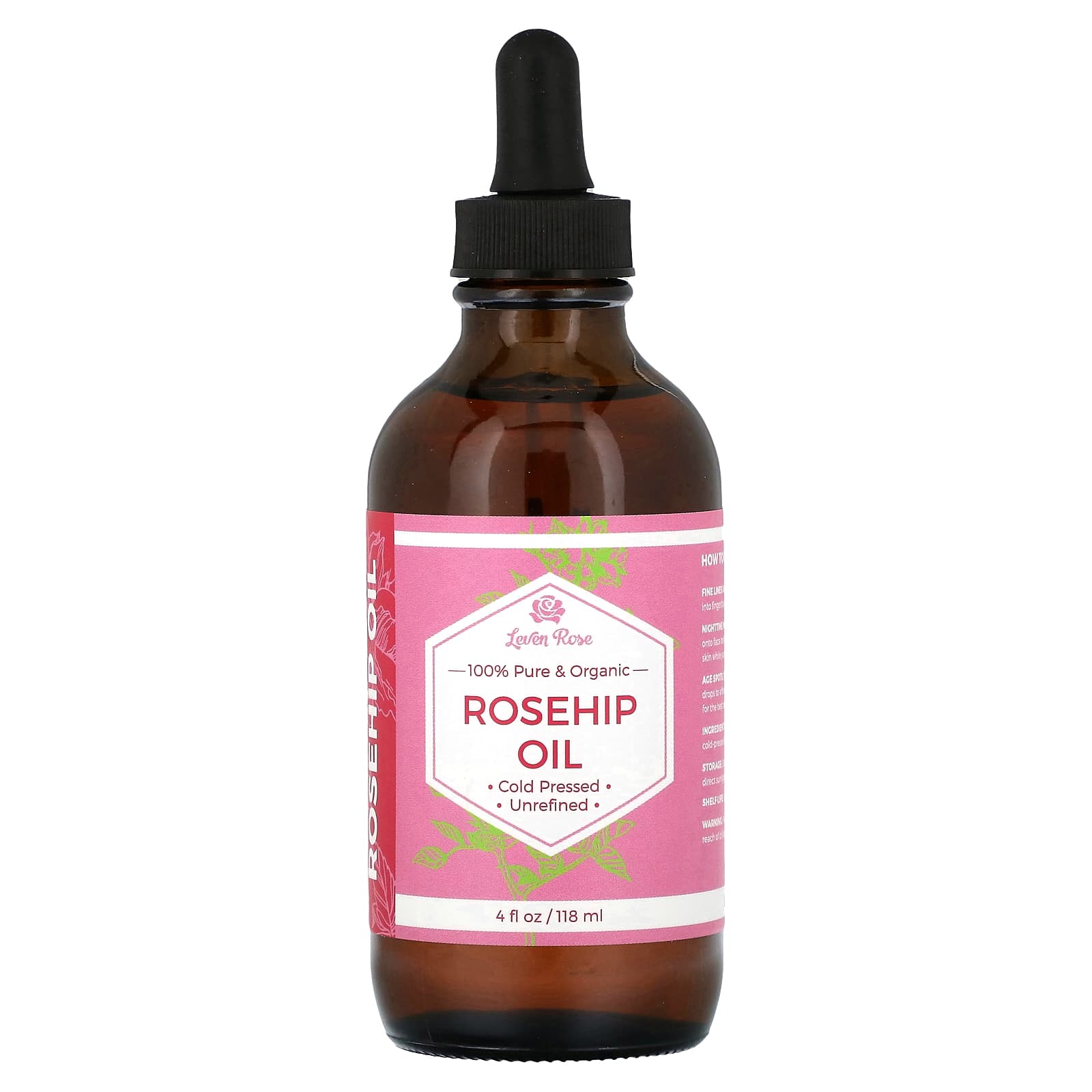 Leven Rose, 100% Pure & Organic Rosehip Oil, 4 fl oz (118 ml) Image 2