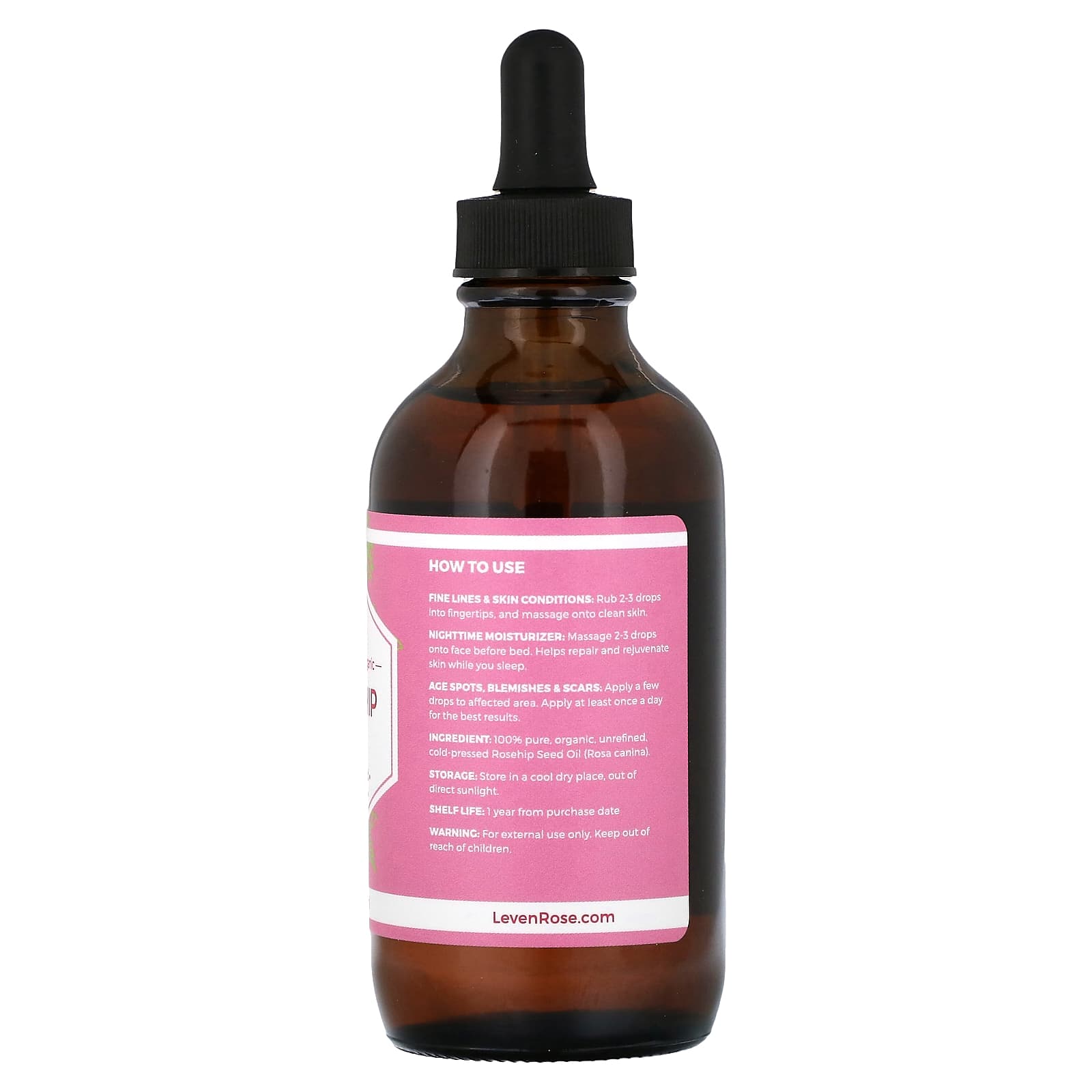 Leven Rose, 100% Pure & Organic Rosehip Oil, 4 fl oz (118 ml) Image 3