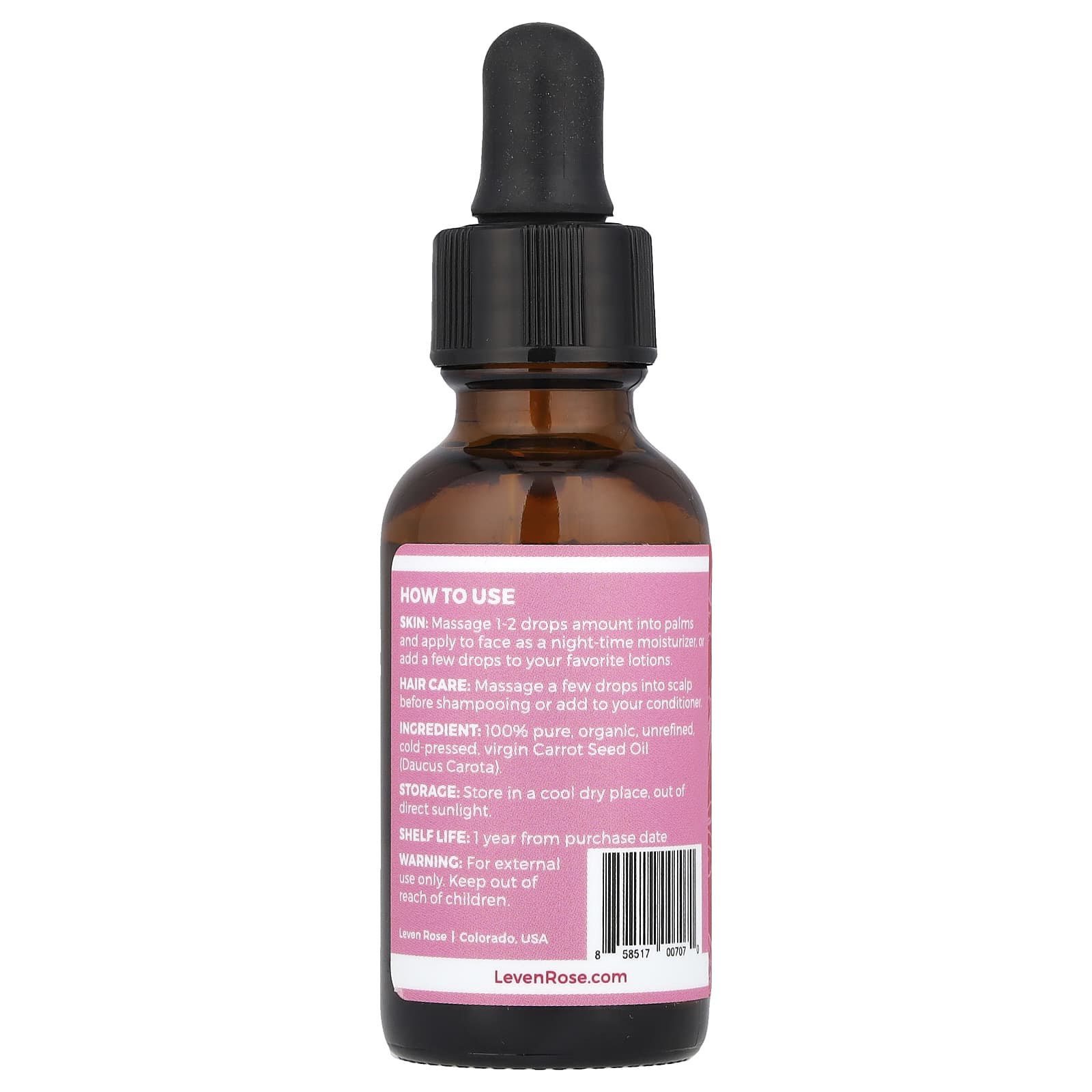 Leven Rose, 100% Pure & Organic, Carrot Seed Oil, 1 fl oz (30 ml) Image 3