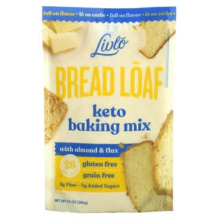 Livlo, خبز الرغيف ، خليط الخبز لنظام كيتو الغذائي مع اللوز والكتان ، 9.9 أونصة (280 جم)