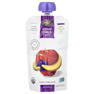Love Child Organics‏, مهروس عضوي للأطفال ، تفاح ، موز ، توت أزرق ، 6 أشهر فأكثر ، 4 أونصات (113 جم)