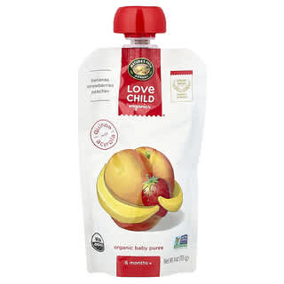 Love Child Organics, Organic Baby Puree, 6 Months+, Bananas, Strawberries, Peaches, 4 oz (113 g)