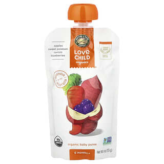 Love Child Organics, Organic Baby Puree, 6 Months+, Apples, Sweet Potatoes, Carrots, Blueberries , 4 oz (113 g)