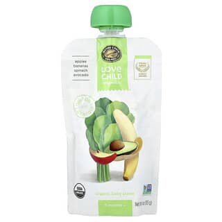 Love Child Organics‏, هريس الأطفال العضوي ، 6 أشهر فأكثر ، تفاح ، موز ، سبانخ ، أفوكادو ، 4 أونصة (113 جم)