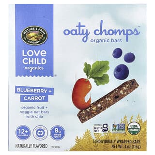 Love Child Organics, Oaty Chomps™, Organic Bars, Blueberry + Carrot, 12+ Months, 5 Individually Wrapped Bars, 0.8 oz (23 g) Each