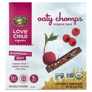 Love Child Organics, Oaty Chomps™, Organic Bars, Raspberry + Beet, 12+ Months, 5 Bars, 4 oz (115 g)