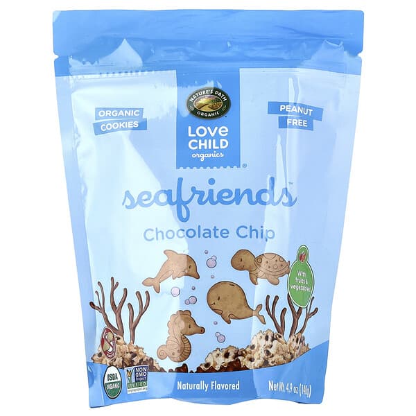 Love Child Organics, Nature's Path, Sea Friends™, 초콜릿 칩 쿠키, 140g(4.9oz)