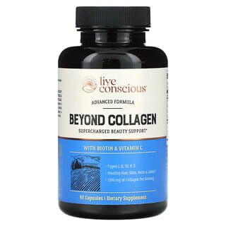 Live Conscious‏, Beyond Collagen, מכיל ביוטין וויטמין C, 1,300 מ“ג, 90 כמוסות