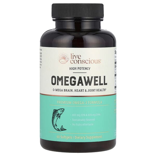 OmegaWell, Premium Omega-3 Formula, High Potency, 60 Softgels (1,000 mg per Softgel)