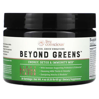 Live Conscious, Beyond Greens, Mélange énergétique, détoxifiant et immunitaire, Matcha léger, 115 g