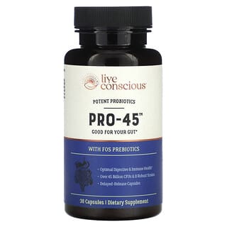 Live Conscious, PRO-45, Potent Probiotics, 30 Capsules