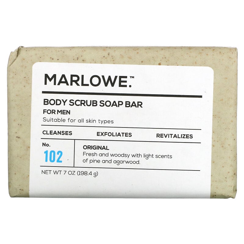 Marlowe. No. 102 Men's Body Scrub Soap 7 oz | Best Exfoliating Bar for Men 