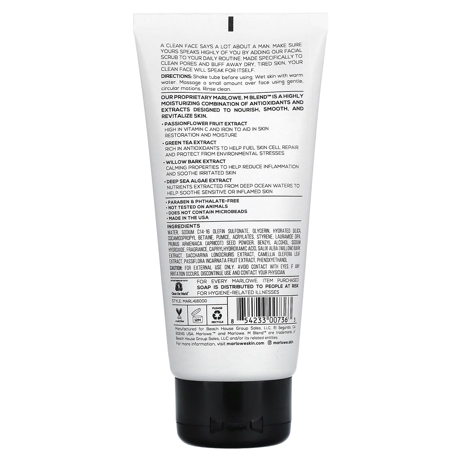 Marlowe, Facial Scrub For Men, No. 122, 6 fl oz (177.4 ml)